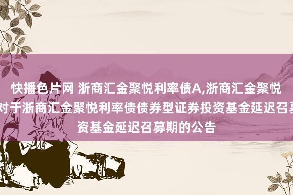 快播色片网 浙商汇金聚悦利率债A,浙商汇金聚悦利率债C: 对于浙商汇金聚悦利率债债券型证券投资基金延迟召募期的公告